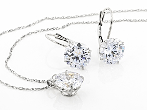 Bella Luce ® 10.38ctw White Diamond Simulant 10k White Gold Earrings & Pendant With Chain Set