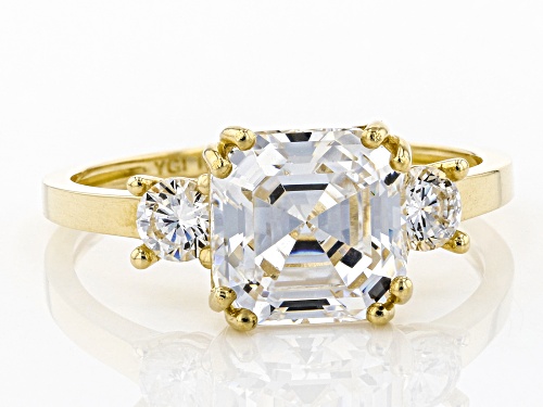 Bella Luce ® 4.83ctw Asscher Cut and Round White Diamond Simulant 10K Yellow Gold Ring (2.38ctw DEW) - Size 10