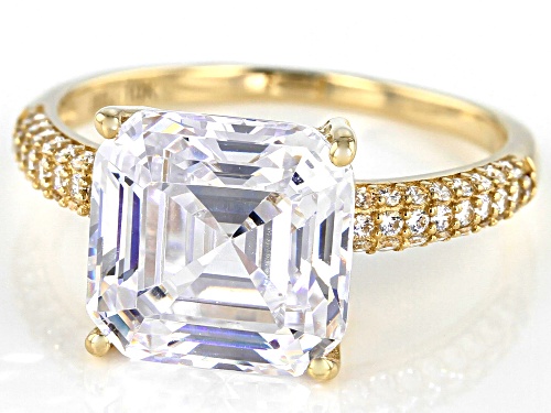 Bella Luce ® 9.73ctw Asscher White Diamond Simulant 10k Yellow Gold Ring (5.87ctw DEW) - Size 7
