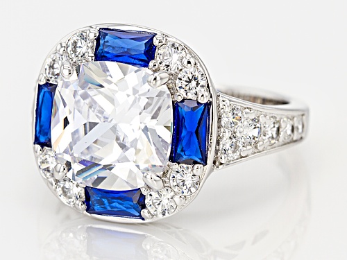 Bella Luce ® 10.93ctw Sapphire & White Diamond Simulants Rhodium Over Sterling Silver Ring - Size 10