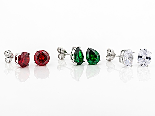 Bella Luce ® Emerald, Garnet, and White Diamond Simulants Rhodium Over Sterling Silver Earrings