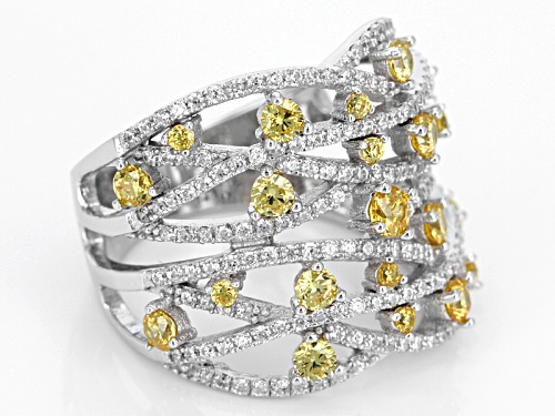 Bella Luce ® 3.22ctw Canary And White Diamond Simulants Rhodium Over Sterling Ring (1.82ctw Dew) - Size 5