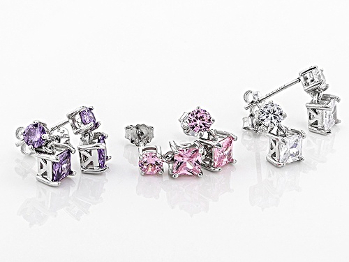 Bella Luce ®7.04ctw Lavender,White,& Pink Dia Simulants Rhodium Over Silver Earrings Set Of 3