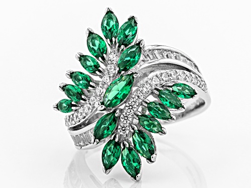 Bella Luce® 4.82ctw Emerald and White Diamond Simulants Rhodium Over Sterling Silver Ring - Size 7