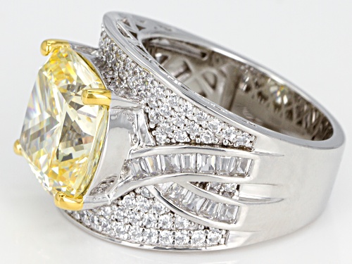 Bella Luce ® 5.27CTW Canary & White Diamond Simulants Rhodium Over Sterling Silver Ring - Size 12