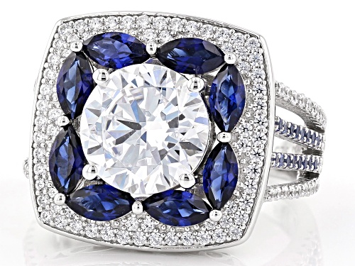 Bella Luce ® 7.13CTW Lab Created Sapphire & White Diamond Simulant Rhodium Over Silver Ring - Size 6