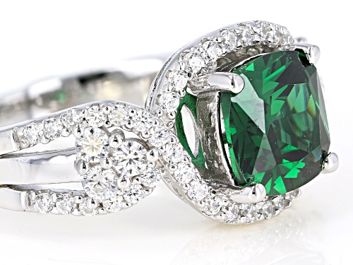 Bella Luce ® 5.02CTW Emerald And White Diamond Simulants Rhodium Over Sterling Silver Ring - Size 11