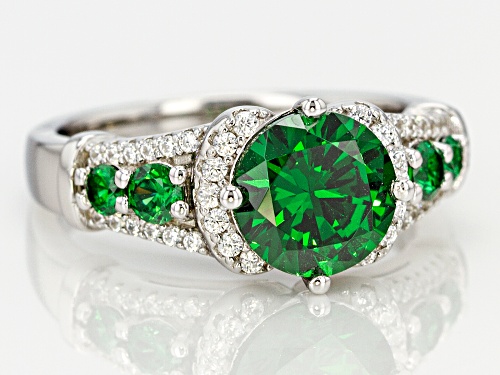 Bella Luce ® 4.14CTW Emerald & White Diamond Simulants Rhodium Over Sterling Silver Ring - Size 10