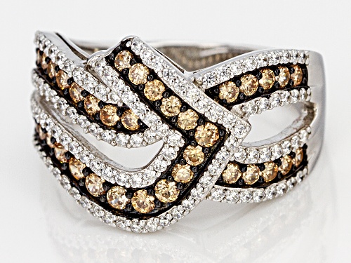 Bella Luce ® 1.98CTW Champagne and White Diamond Simulants Rhodium Over Sterling Silver Ring - Size 8