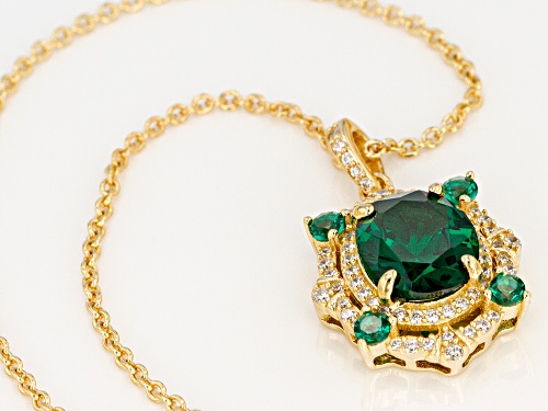 Bella Luce ® 3.24CTW Emerald and White Diamond Simulants Eterno ™ Yellow Gold Pendant With Chain