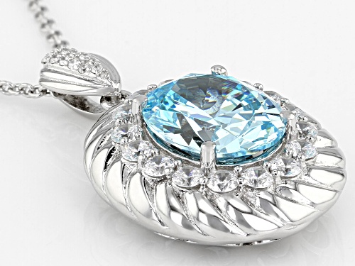 Bella Luce ® 9.75CTW Aquamarine And White Diamond Simulants Rhodium Over Silver Pendant With Chain