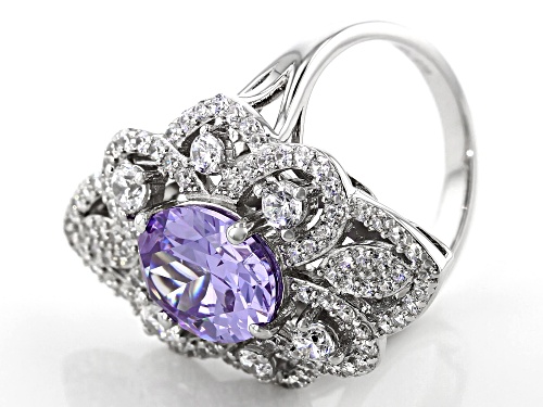 Bella Luce ® 8.74CTW Lavender And White Diamond Simulants Rhodium Over Sterling Sivler Ring - Size 5