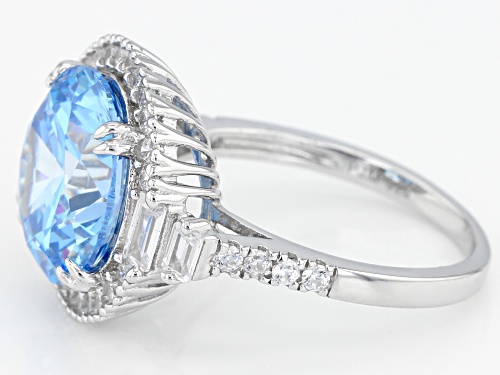 Bella Luce ® 10.93CTW Aqua And White Diamond Simulants Rhodium Over Sterling Silver Ring - Size 7