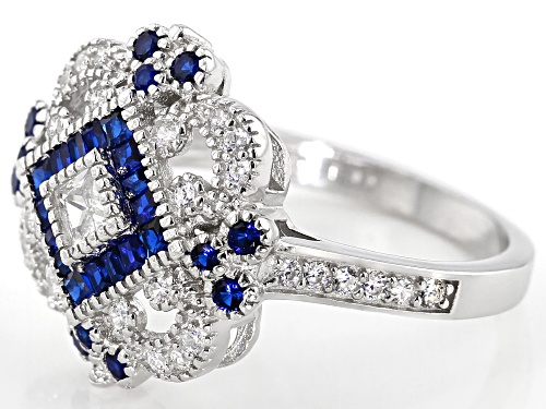 Bella Luce ® 1.75ctw Sapphire and White Diamond Simulants Rhodium Over Silver Ring - Size 12