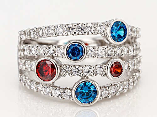 Bella Luce ® 3.33CTW Blue Apatite, Red, And White Diamond Simulants Rhodium Over Silver Ring - Size 7
