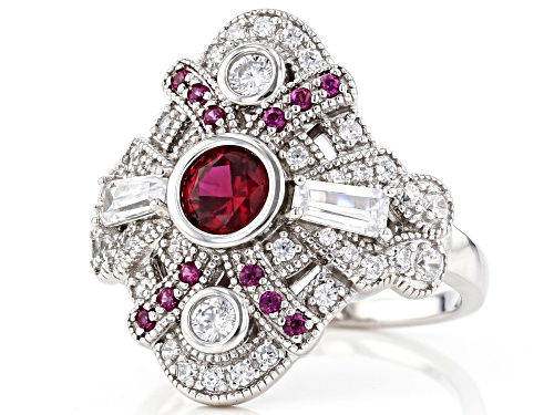Bella Luce ® 2.10ctw Lab Created Ruby and White Diamond Simulant Rhodium Over Sterling Silver Ring - Size 7