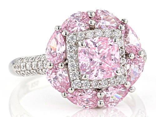 Bella Luce ® 5.23ctw Pink and White Diamond Simulants Rhodium Over Sterling Ring (3.20ctw DEW) - Size 11