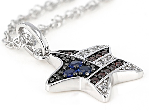 Bella Luce®Blue Sapphire, Ruby, and Diamond Simulants Rhodium Over Sterling Star Pendant With Chain