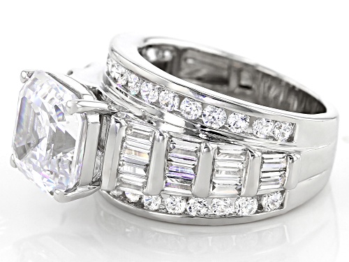 Bella Luce ® 12.85ctw White Diamond Simulant Asscher Cut Rhodium Over Sterling Ring (8.02ctw DEW) - Size 10