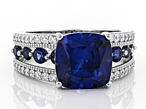 Bella Luce ® 7.24ctw Lab Created Blue Sapphire and White Diamond Simulant Rhodium Over Silver Ring - Size 8