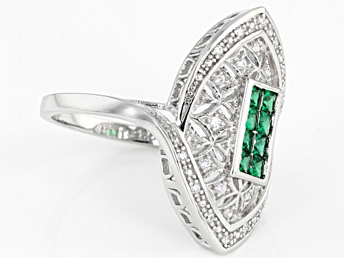 Bella Luce ® 0.55ctw Emerald and White Diamond Simulants Rhodium Over Sterling Silver Ring - Size 8