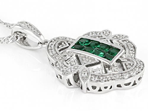 Bella Luce ® 0.46ctw Emerald and White Diamond Simulants Rhodium Over Silver Pendant With Chain