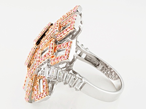 Bella Luce ® 4.10ctw Pink And White Diamond Simulants Rhodium And 14k Rose Gold Over Silver Ring - Size 7
