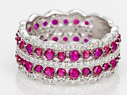 Bella Luce ® 4.26ctw Ruby And White Diamond Simulants Rhodium Over Sterling Silver Ring - Size 5