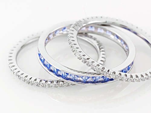 Bella Luce ® 2.48ctw Blue And White Diamond Simulants Rhodium Over Sterling Rings-Set Of 3 - Size 8