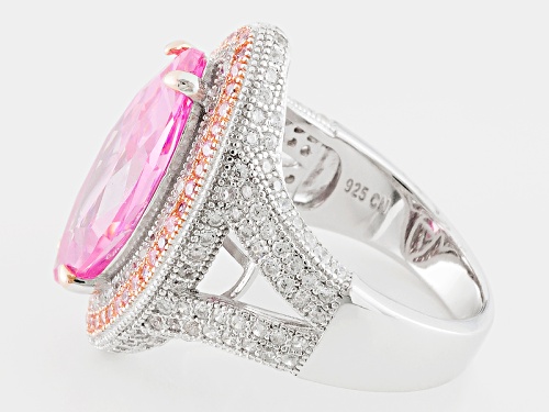 Bella Luce®11.04ctw Pink & White Diamond Simulants Rhodium Over Sterling And Eterno™ Rose Ring - Size 5