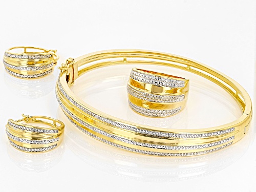 Emulous™ Round White Diamond Accent 14k Yellow Gold Over Bronze Ring, Earring And Bracelet Set