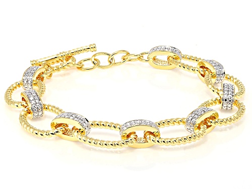 Emulous™ Round White Diamond Accent Rhodium And 14k Yellow Gold Over Brass Station Bracelet - Size 6.5