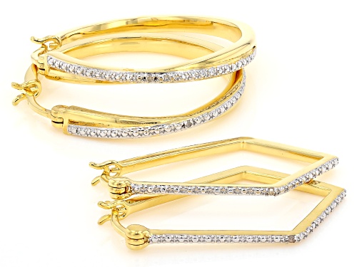Emulous™ Round White Diamond Accent Gold Plated Set of 2 Hoop Earrings