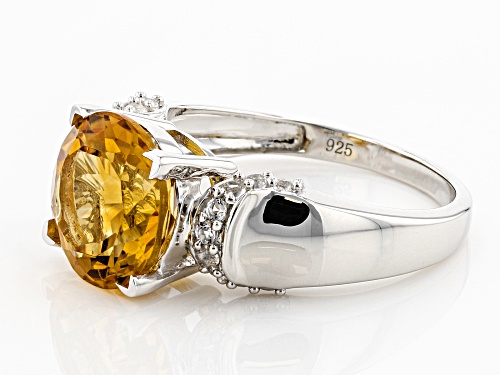 2.78ct Round Citrine With .30ctw Round White Topaz Rhodium Over Sterling Silver Ring - Size 5
