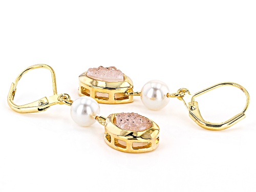 Artisan Collection of Brazil™ Drusy Agate & 6mm Pearl Simulant 18k Gold Over Brass Dangle Earrings