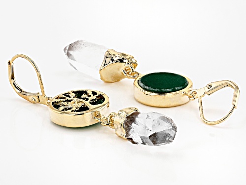 Artisan Collection Of Brazil™ Crystal Quartz & Aventurine 18k Yellow Gold Over Brass Earrings