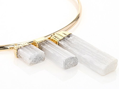 Artisan Collection Of Brazil™ Rough White Selenite 18K Yellow Gold Over Brass Cuff Necklace - Size 15