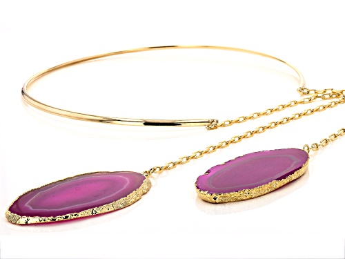 Artisan Collection Of Brazil™ Agate Slice 18K Gold Over Brass Interchangeable Cuff Collar Necklace