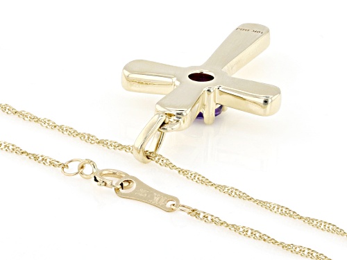 0.34ct African Amethyst 10K Yellow Gold Cross Pendant with Chain