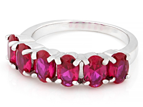 2.78ctw Lab Created Ruby Rhodium Over Sterling Silver 6-Stone Ring - Size 7