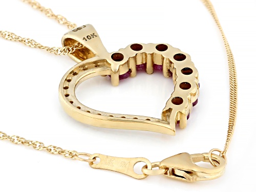 0.83ctw Ruby With 0.14ctw White Diamond 10K Yellow Gold 7-Stone Heart Pendant With Chain