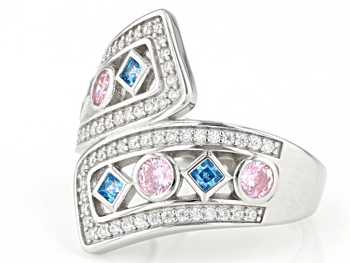 Bella Luce ® Esotica™ Neon Apatite, Pink, And White Diamond Simulants Rhodium Over Silver Ring - Size 7