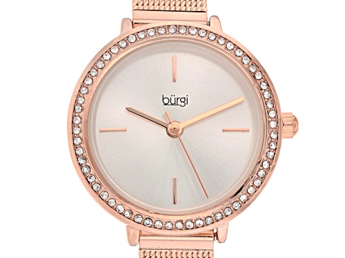 Burgi™ Crystals  Rose Tone Stainless Steel Watch Gift Set.
