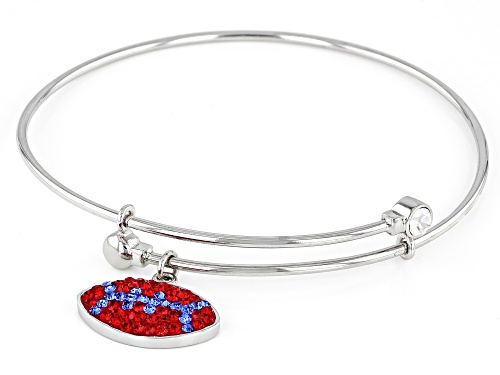 Navy And Red Crystal Rhodium Over Brass Football Dangle Bracelet