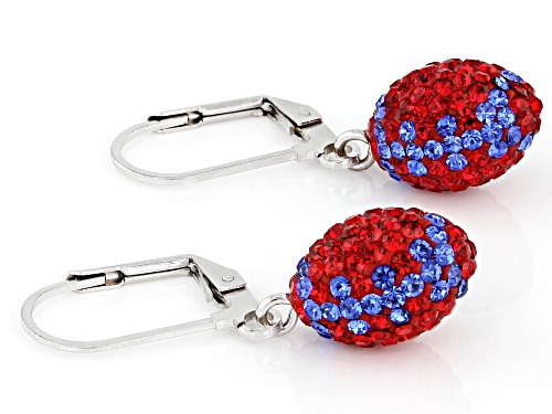 Navy And Red Crystal Rhodium Over Brass Football Dangle Earring