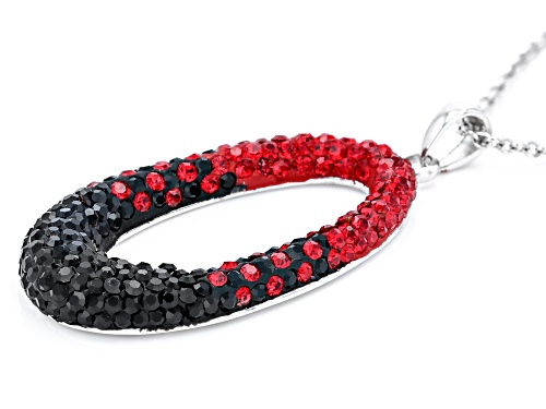 Red And Black Crystal Rhodium Over Brass Pendant With Chain