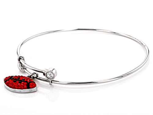 Red And Black Crystal Rhodium Over Brass Football Dangle Bracelet