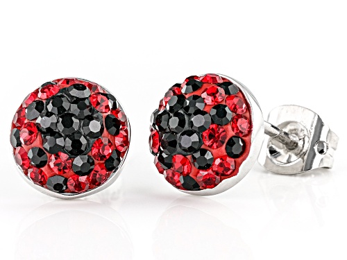 Red And Black Crystal Rhodium Over Brass Stud Earrings