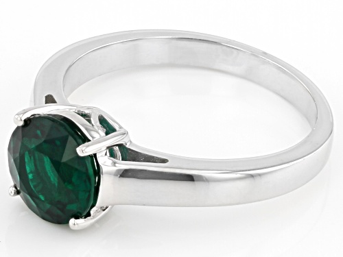 1.57ct Round Lab Created Emerald Rhodium Over Sterling Silver Solitaire May Birthstone Ring - Size 9