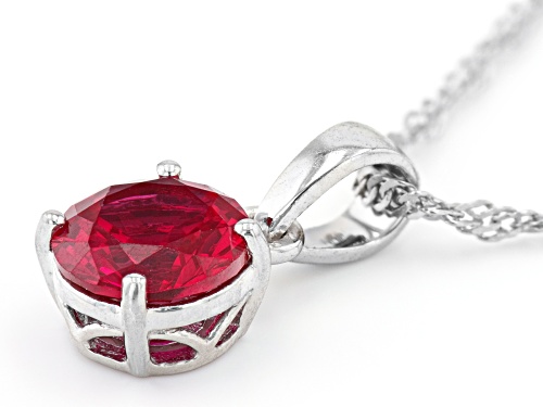 1.87ct Round Lab Created Ruby Rhodium Over Sterling Silver July Birthstone Pendant With Chain